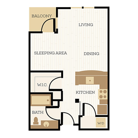 Floor plan for studio, 1 bath, 553 sqft